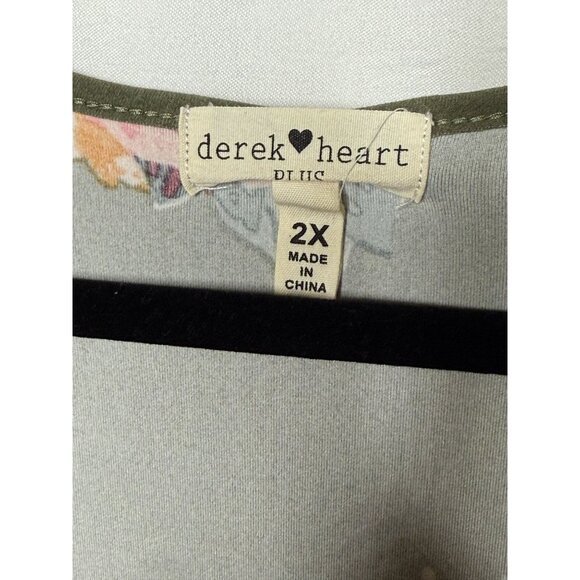 Derek Heart Floral Faux Wrap Dress Green Pink Short Sleeve 2X - Picture 3 of 11